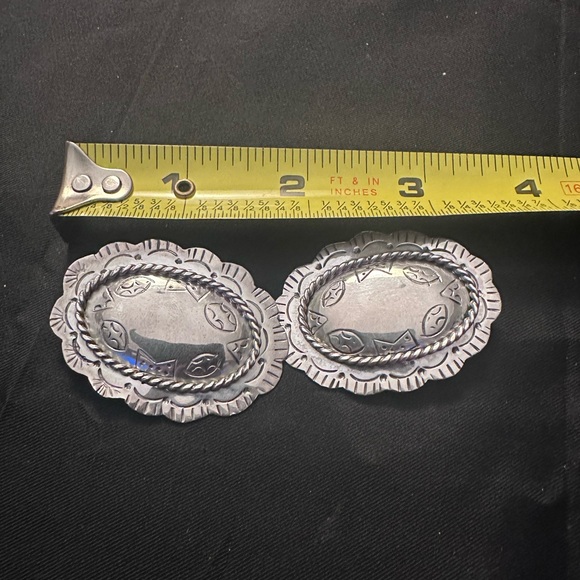 Vintage Navajo Sterling Silver Concho Clip-On Earrings - 18.3g - Picture 2 of 5